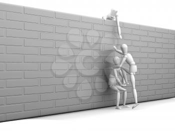 Royalty Free Clipart Image of 3D People Working Together to Scale a Wall