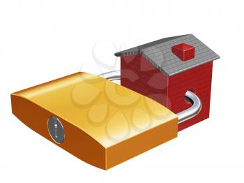 Royalty Free Clipart Image of a House With a Padlock