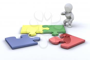 Royalty Free Clipart Image of a Person Connecting Puzzle Pieces