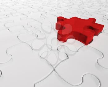 Royalty Free Clipart Image of a Jigsaw Puzzle With a Red Piece