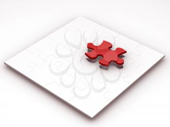 Royalty Free Clipart Image of a Puzzle With One Red Piece