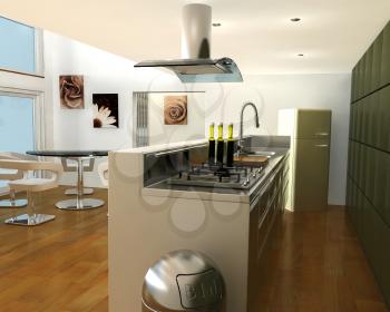Royalty Free Clipart Image of a Contemporary Kitchen