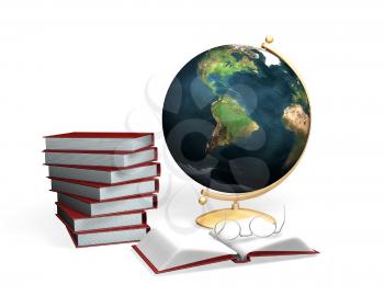 Royalty Free Clipart Image of Books, a Globe and Glasses