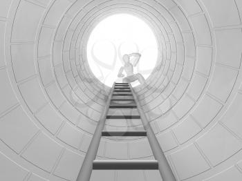 Royalty Free Clipart Image of a Person Looking Down a Hole With a Ladder