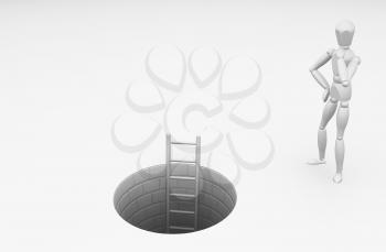 Royalty Free Clipart Image of a Person Standing at the Edge of a Hole With a Ladder