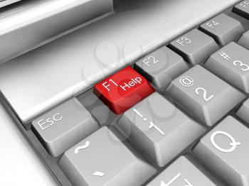 Royalty Free Clipart Image of a Keyboard With the F1 Help Key in Red