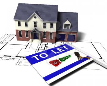 Royalty Free Clipart Image of a House on Blueprints With a To Let Sign
