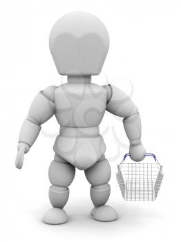 Royalty Free Clipart Image of a 3D Person With a Basket