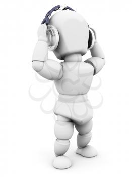 Royalty Free Clipart Image of a 3D Person Listening to Headphones