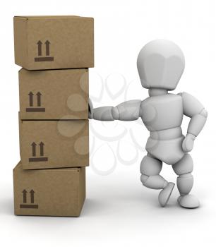 Royalty Free Clipart Image of a 3D Person Leaning on Boxes