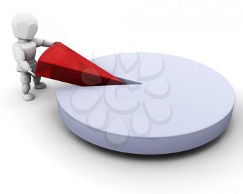 Royalty Free Clipart Image of a 3D Person Taking a Piece Out of Pie Chart