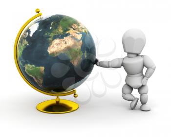 Royalty Free Clipart Image of a 3D Person By a Globe