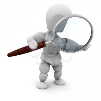 Royalty Free Clipart Image of a 3D Person With a Magnifying Glass