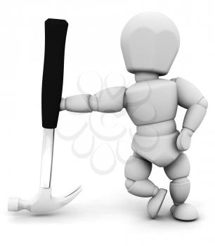 Royalty Free Clipart Image of a 3D Guy With a Hammer