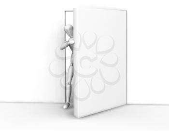 Royalty Free Clipart Image of a Person Looking at a Door