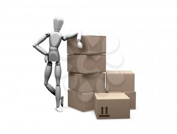 Royalty Free Clipart Image of a 3D Man Leaning on Boxes