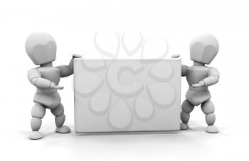 Royalty Free Clipart Image of 3D People Holding a Sign