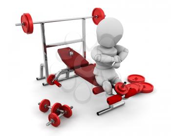 Royalty Free Clipart Image of a Guy on Gym Equipment