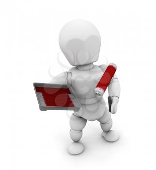 Royalty Free Clipart Image of a Guy With a Roller and Paint Tray