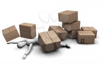 Royalty Free Clipart Image of a Guy Under Fallen Boxes