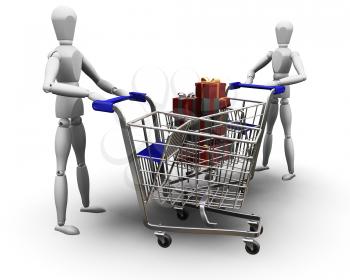Royalty Free Clipart Image of Holiday Shoppers With Carts