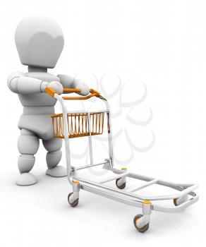 Royalty Free Clipart Image of a 3D Image Pushing a Luggage Cart