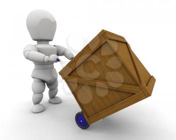 Royalty Free Clipart Image of a Man Moving a Crate