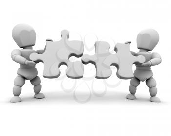 Royalty Free Clipart Image of Two People Holding Puzzle Pieces