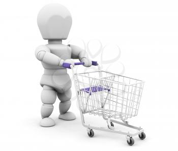 Royalty Free Clipart Image of a Person With a Shopping Cart