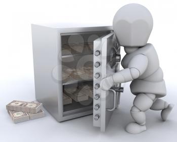 Royalty Free Clipart Image of a Person Putting Money in a Safe
