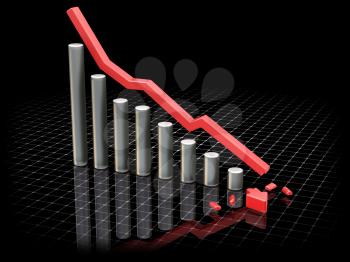 Royalty Free Clipart Image of a Falling Bar Graph