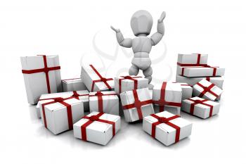 Royalty Free Clipart Image of a Person With a Stack of Presents