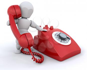 Royalty Free Clipart Image of a 3D Figure With a Dial Telephone