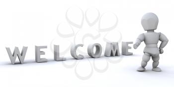Royalty Free Clipart Image of a Person at a Welcome Sign