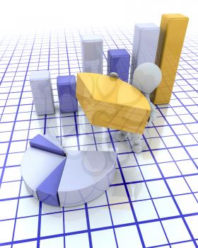 Royalty Free Clipart Image of a Person Building Graphs