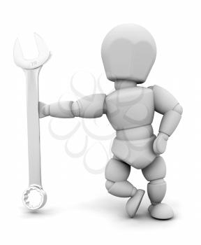 Royalty Free Clipart Image of a Person Holding a Spanner