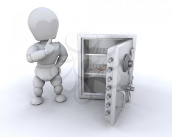 Royalty Free Clipart Image of a Person Beside a Safe