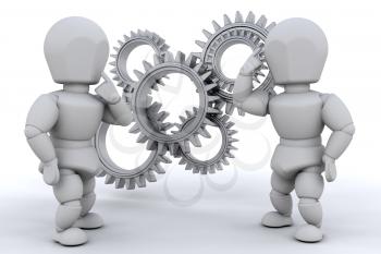 Royalty Free Clipart Image of a Two People With Gears Between Them