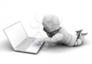 Royalty Free Clipart Image of a Person Lying on the Ground With a Laptop