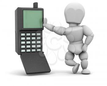 Royalty Free Clipart Image of a Person Beside a Mobile Phone