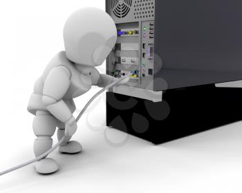 Royalty Free Clipart Image of a Person Plugging in a Cord