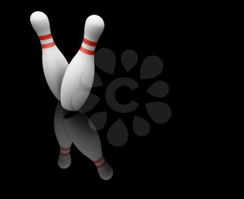 Royalty Free Clipart Image of Two Bowling Pins About to Fall