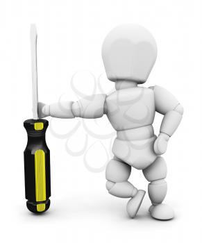 Royalty Free Clipart Image of a 3D Guy With a Screwdriver
