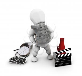 Royalty Free Clipart Image of a Person With Movie Items