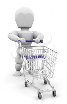 Royalty Free Clipart Image of a Person Shopping With a Grocery Cart