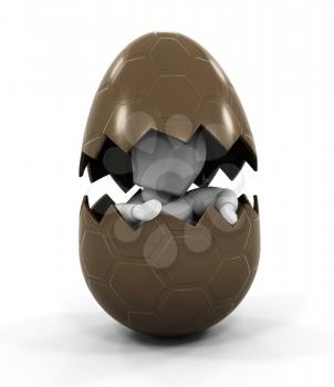 Royalty Free Clipart Image of a Person Inside a Chocolate Easter Egg