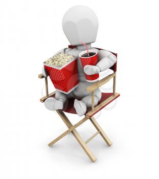 Royalty Free Clipart Image of a Person in a Director's Chair Holding Popcorn and a Pop