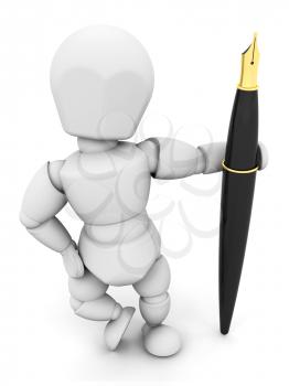 Royalty Free Clipart Image of a Person Holding a Fountain Pen