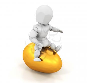 Royalty Free Clipart Image of a Person Riding a Golden Egg