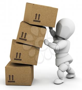 Royalty Free Clipart Image of a Person Piling Boxes